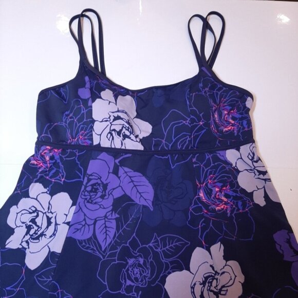 Beach Belle Floral Swimdress Babydoll Double Strap Tank One Piece Swimsuit - Picture 2 of 12